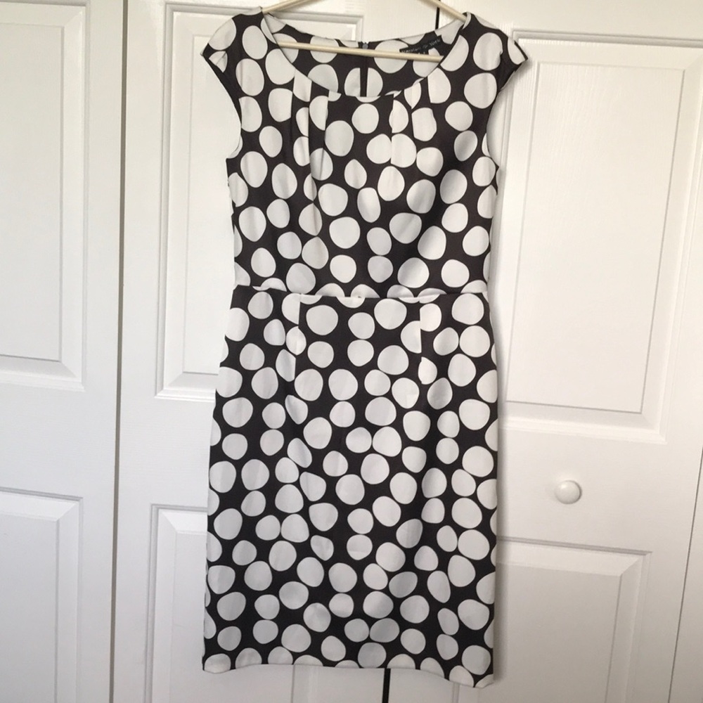 Brien and white polka dot dress